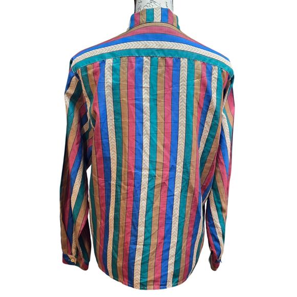 Ship n Shore Womens M/L Blouse 70s Retro Tailored Vertical Stripes Boho Hippie - Picture 5 of 11